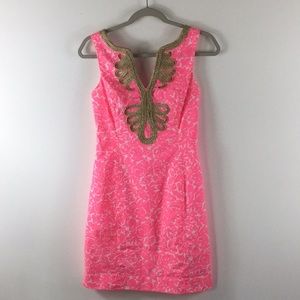 Lilly Pulitzer pink dress gold trim size 00